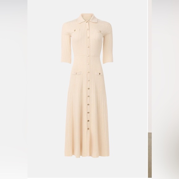 Maje Dresses & Skirts - Maje NWT Cream Shimmer Ribbed Knit Maxi Dress Gold Buttons US 10 (EU 42)